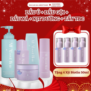 [Tặng Xịt 50ml] Combo 5 Sản Phẩm All About Hair Xịt Dưỡng  + Dầu Gội + Dầu Xả + Dầu Ủ + Tẩy TBC Giúp Tóc Chắc Khỏe