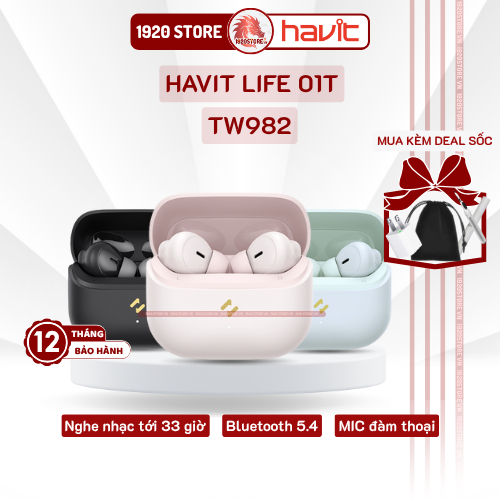 【Hỏa Tốc HCM】Tai Nghe TWS HAVIT LIFE 01T Model HAVIT TW982, BT 5.4 Gọn Nhẹ, Công Nghệ AI Khử Ồn, Ngh