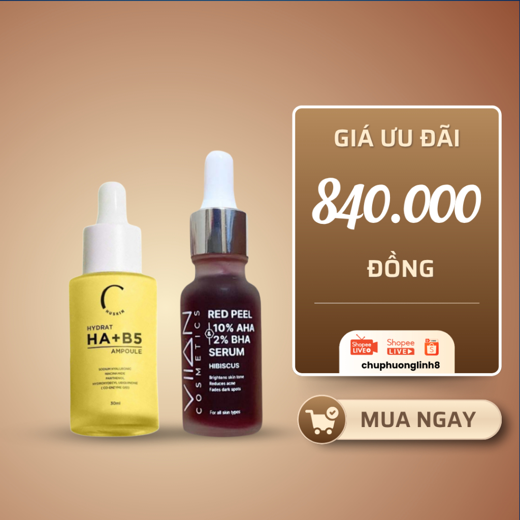 Combo Peel da Viian, Serum Ha B5 Vàng - Tái tạo, phục hồi, căng bóng da CB022