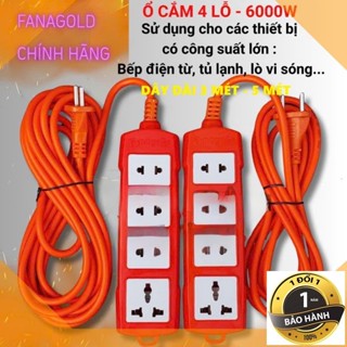  Ổ Cắm Điện 4 LỖ Chịu tải cao Công suất 6000W - Dây dài 3 MÉT 5 MÉT FANAGOLD 