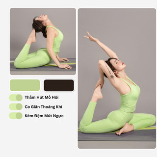  Bộ Tập Gym Yoga Nữ LV25N01F514 Áo Croptop Phối Lưới Kèm Đệm Ngực Quần Legging Cạp Cao Co Giãn Livan 