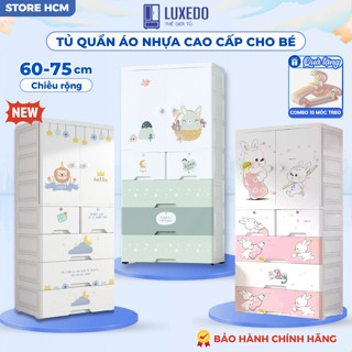 [TẶNG MÓC TREO] Tủ Nhựa Đựng Quần Áo Cho Bé Rộng 75cm, Tủ Quần Áo 4/5 Tầng Bánh Xe 360 Ngăn Treo Rộng Rãi Nhựa An Toàn