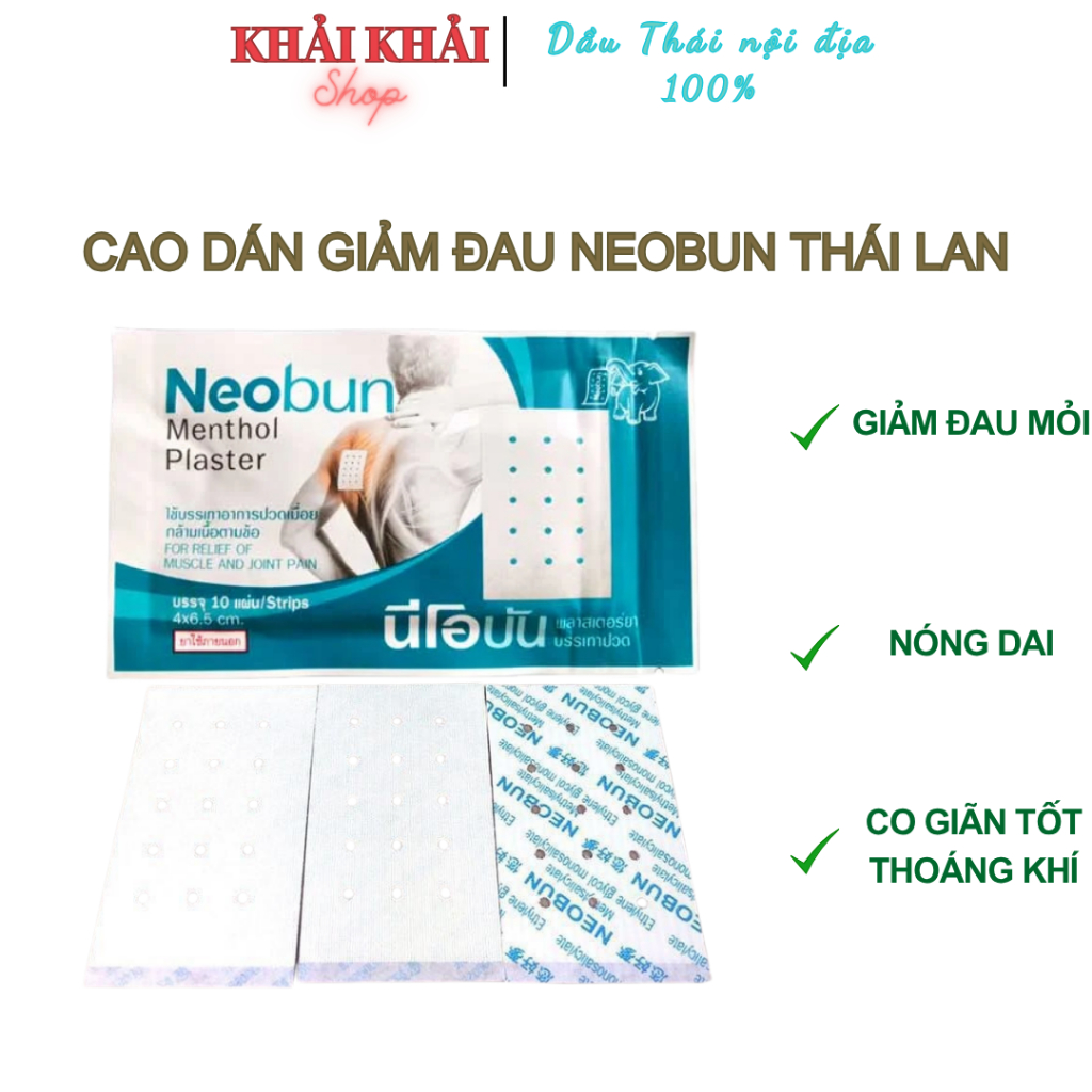 (Hộp 20 gói) Miếng dán giảm đau Neobun nội địa Thái Lan, Cao dán giảm đau Neobun Thái Lan