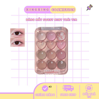  Bảng phấn mắt 12 ô trái tim SWEET MINT tone hồng cam đào màu lấp lánh không thấm nước và bền màu 