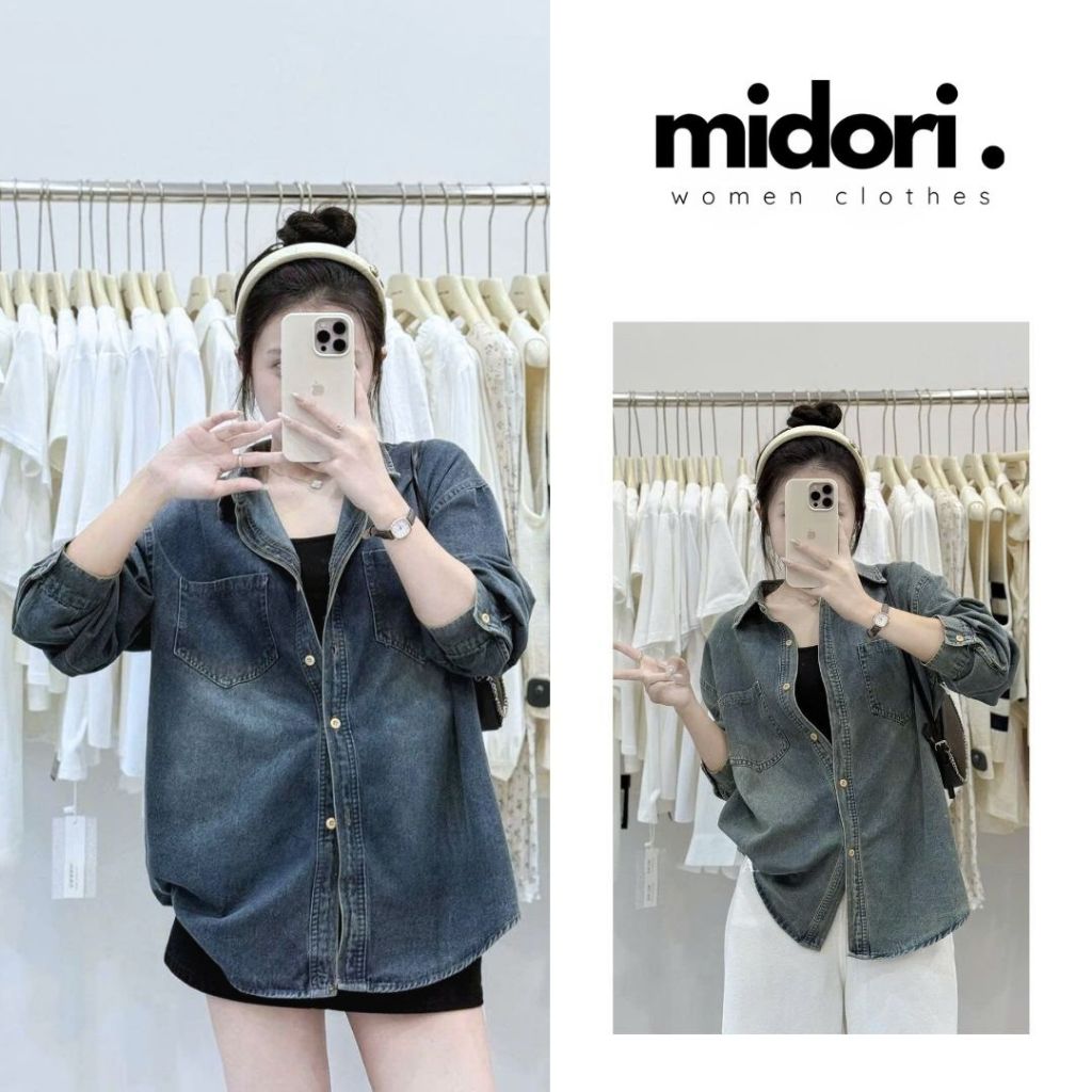 Áo Sơmi Denim Dài Tay Nữ Xanh Dáng Rộng Siêu Sang Chảnh Trẻ Trung Năng Động Siêu Tôn Dáng HS10