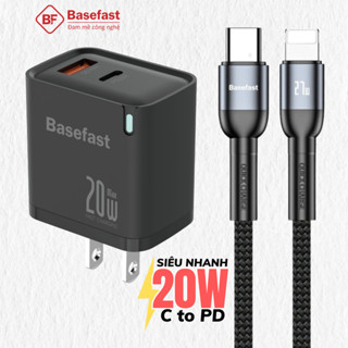 Combo Bộ sạc nhanh 20W Basefast củ sạc 2 Cổng kèm dây dù siêu bền dùng cho Phone 11 12 13 14 Promax