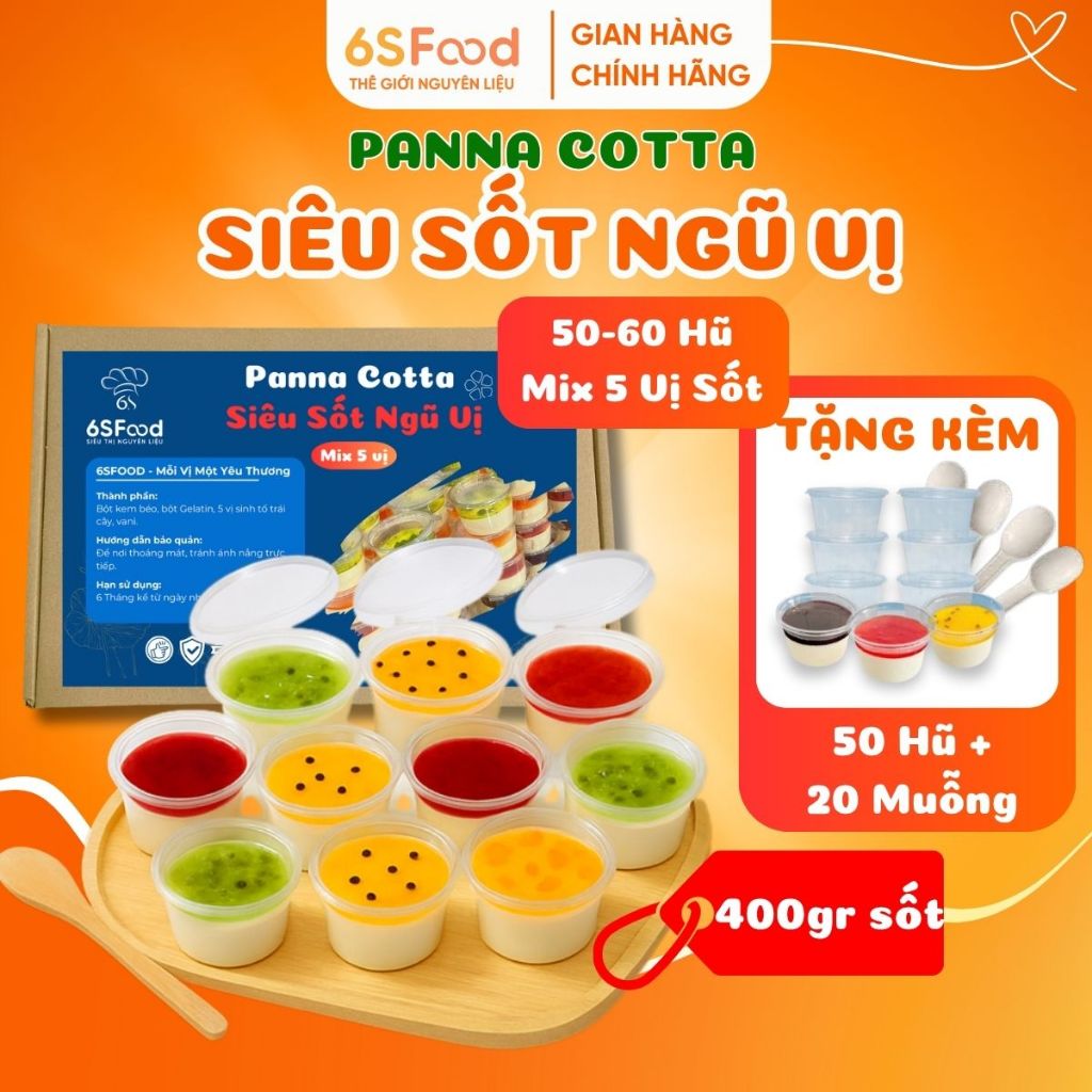 Set Nguyên Liệu Làm Panna Cotta Siêu Sốt Đầy Đủ Tại Nhà 🍮 Mix 5 Vị Sốt Làm 50–60 Hũ 60ml – 6SFOOD