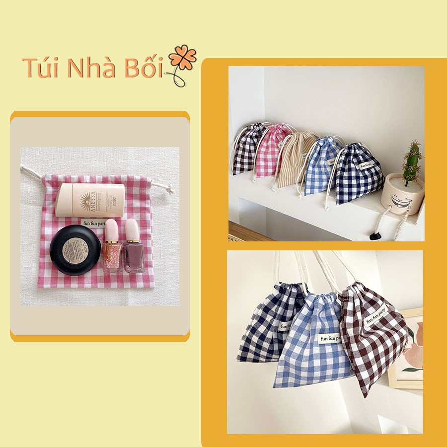 Túi Rút Vải Caro Mini Túi Nhà Bối – Đựng Mỹ Phẩm, Nhỏ Gọn Dễ Thương, Nhiều Màu Mang Đi Du Lịch T01