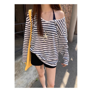 [Sẵn + Hỏa tốc] Thehermit | Set áo thun tay dài, sọc lệch vai, dáng rộng, phối 2 lớp thời trang - H310