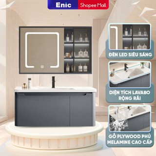  Bộ tủ phòng tắm Enic BT11 - lavabo gốm sứ cao cấp gỗ chống thấm ngăn đồ rộng rãi gương tráng bạc  Không kèm siphon  