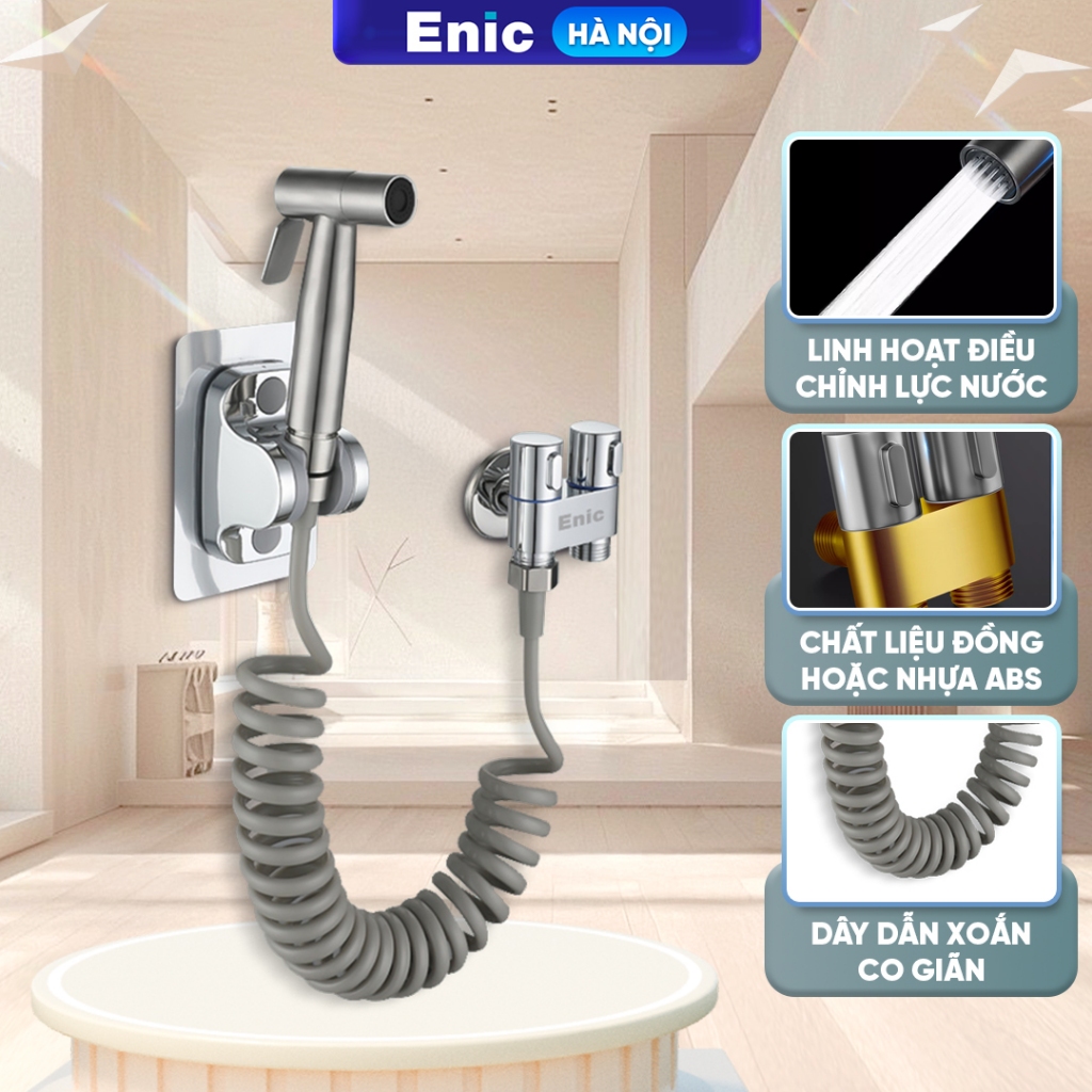 Vòi xịt vệ sinh ENIC cao cấp SS304 Van S3, dây xoắn co giản dễ sử dụng,điều chỉnh lực nước