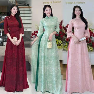  Áo dài nữ gấm 2 da thái tuấn trẻ trung nhã nhặn 3 màu xanh hồng đỏ Áo dài Quỳnh Nguyễn MÃ TK197 
