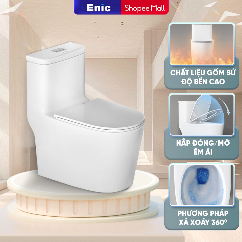 Bồn cầu liền khối ENIC M62, V68 phủ men kháng khuẩn xả đa điểm tiết kiệm nước