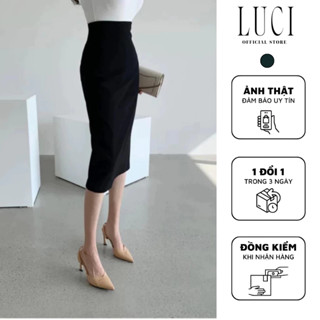 Chân váy bút chì dài cạp cao vải Umi dày co giãn 4 chiều màu đen CV042