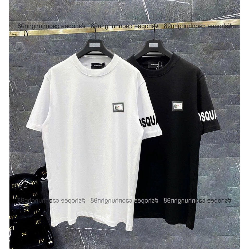 Áo phông nam DSQ in cánh tay. Logo chuẩn bản lá.Áo phông nam boy phố