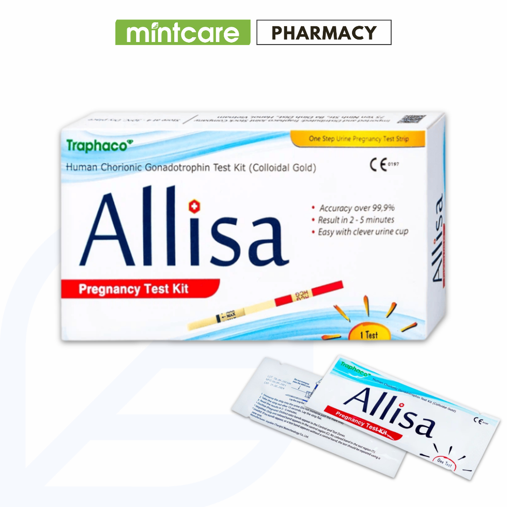 Que Test Thử Thai nhanh Allisa Traphaco HCG Allisa Pregnancy Test Kit Hộp 01 Que, Che Tên Giao Hàng