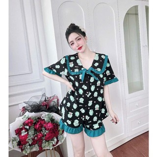 [Mẫu Đẹp 50-100kg] Đồ Bộ Đùi Bèo Tiểu Thư Cổ 2 Lá Lụa Nhật - Mango ,Cổ Vuông Mềm Mịn Cho Nàng Mũm Mĩm Béo