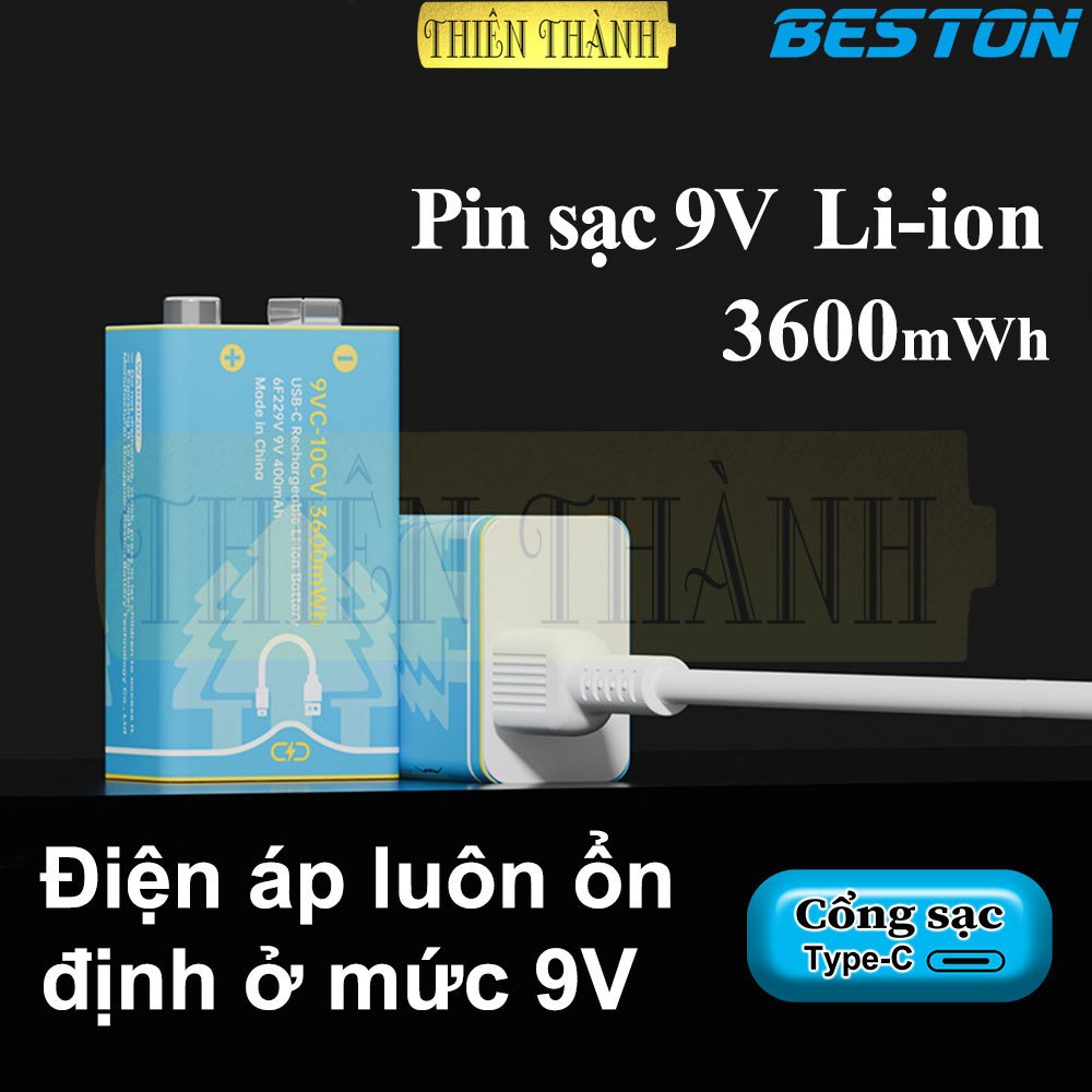 Pin sạc 9V BESTON,USB 9V,9VC-10CV,pin 9V Lithium(Li-ion),3600mWh(400mAh)