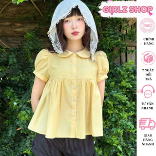  Áo Sơ Mi Babydoll Cổ Sen Kẻ Sọc Hàn Quốc Áo Kiểu Nữ Tay Bồng GIRLZ Phong Cách Tiểu Thư Mùa Hè Basic-A280 