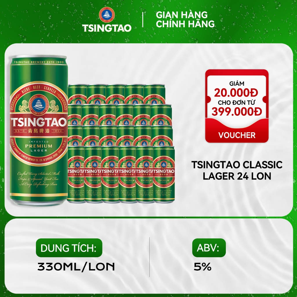 Thùng 24 lon Bia TSINGTAO Lager Truyền thống Nhập khẩu chính hãng (330ml/lon) – Độ cồn 5.0%