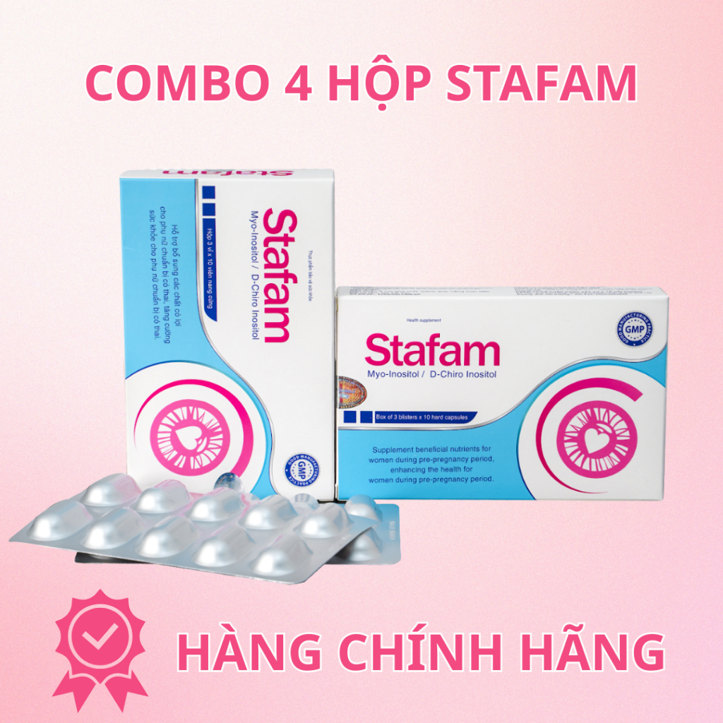 [COMBO 4 THỤ THAI]4 hộp bổ trứng Stafam bổ sung dưỡng chất tăng chất lượng trứng,cải thiện chu kì ki