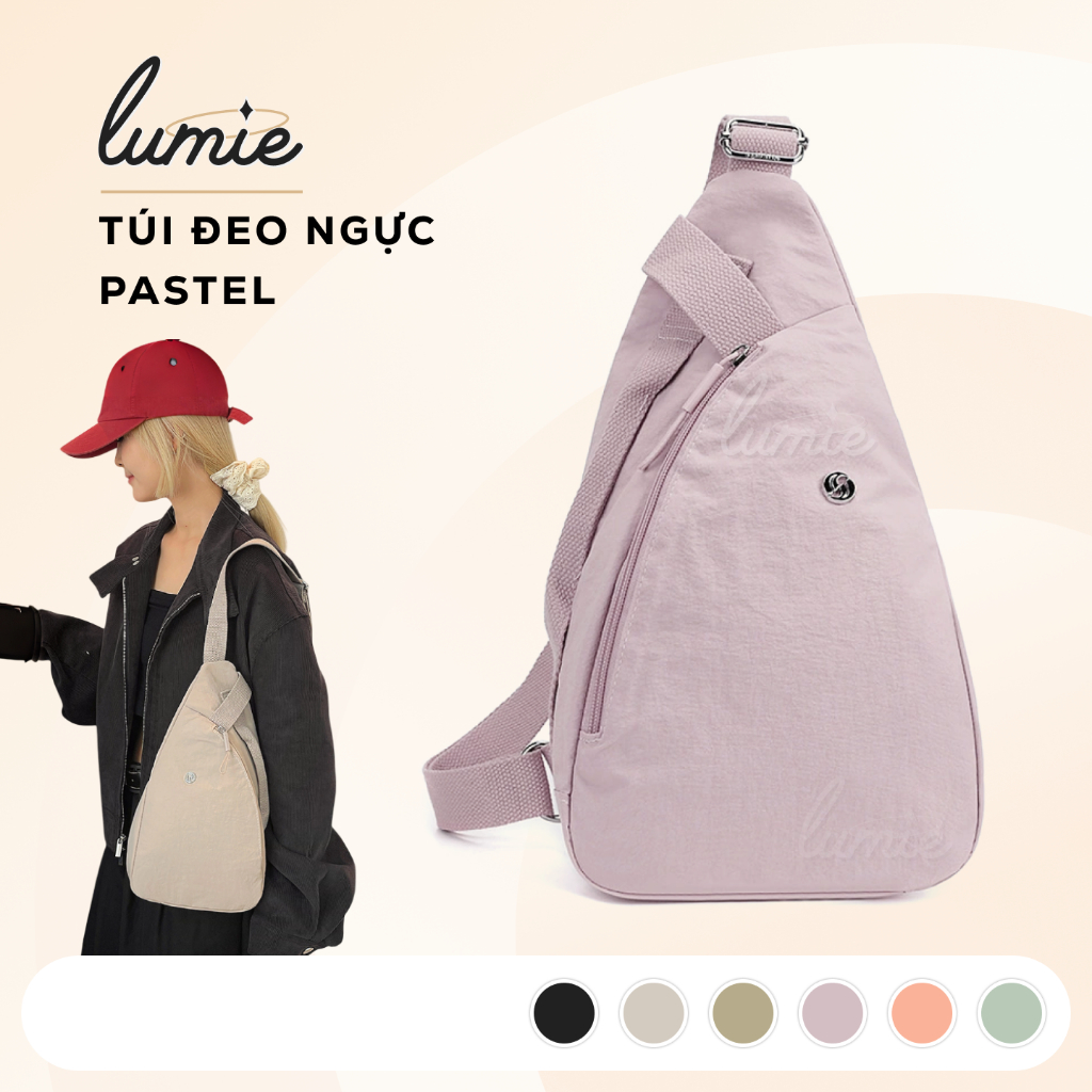 Túi Đeo Ngực Đeo Chéo Màu Pastel Vải Dù Nhăn Trượt Nước Đa Năng Tiện Dụng Nhiều Màu Đi Chơi Du Lịch