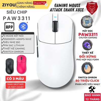 Chuột Không Dây Chuyên Game Ziyou Attack Shark X8SE Cảm Biến PAW3311, 1000Hz, Switch Omron, Pin Sạc