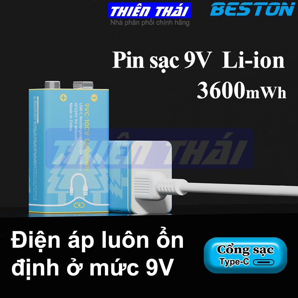 Pin sạc 9V BESTON,USB 9V,9VC-10CV,pin 9V Lithium(Li-ion),3600mWh(400mAh)
