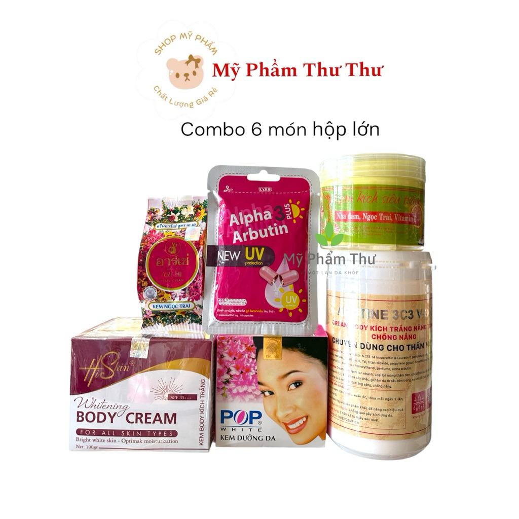 Combo Kem Hi Skin Dưỡng Phục Hồi Trắng Da Chống Nắng (combo 6 món hộp lớn)