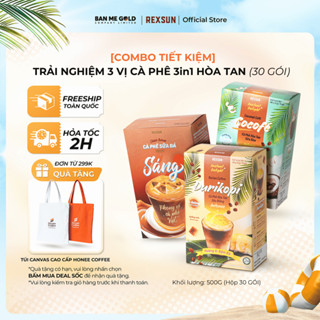 [TẶNG TÚI CANVAS] Combo 3 Hộp Cà Phê Hòa Tan Sữa Dừa ĐẬM ĐÀ /Sầu Riêng ĐẬM ĐÀ /Sữa Đá ĐẬM ĐÀ - Cafe Gói Hòa Tan - Rexsun