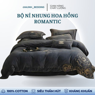  Bộ Nỉ Nhung Hoa Hồng ROMANTIC Sang Trọng Đẳng Cấp. Sét 4 Món Gồm: 2 Vỏ Gối Đầu 1 Ga Trải Giường 1 Vỏ Chăn Lồng Ruột 