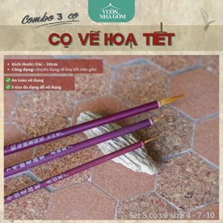 Set 3 cọ vẽ màu oxit size 4 - 7 - 10, cọ vẽ màu oxit, vẽ gốm- Vườn Nhà Gốm