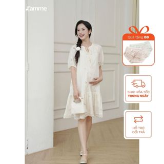 Váy bầu suông hè Flory chất liệu thô boi thêu hoa cao cấp phối đuôi váy xếp li thiết kế BY L'AMME