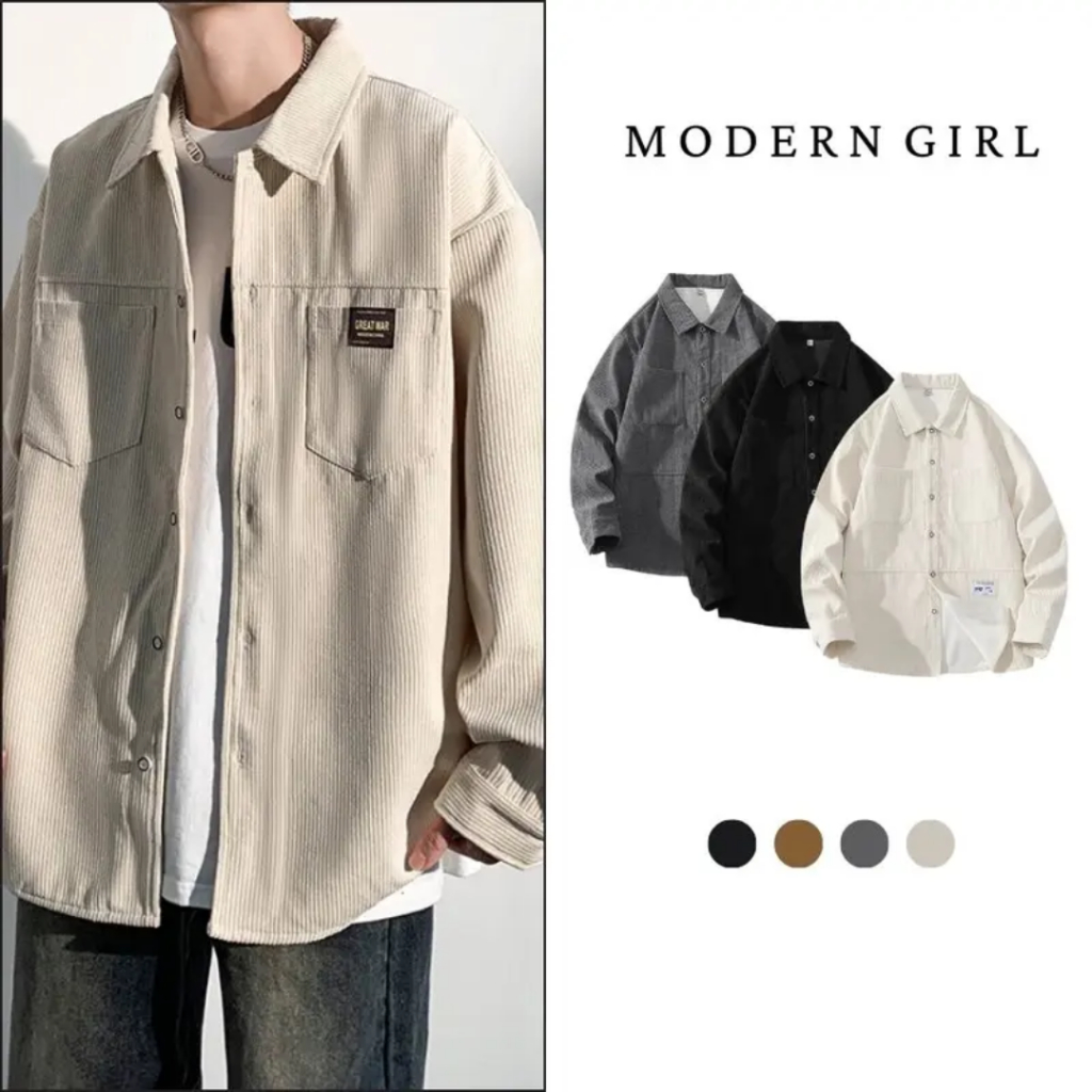 Áo Sơ Mi Thun Tăm dài tay Unisex, Áo dáng rộng phong cách trẻ trung Nam Menswear Modern Girl