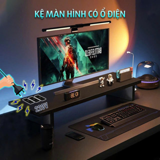 Kệ để màn hình máy tính PC TOPV có ổ cắm điện USB LED sạc không dây kệ gỗ kê máy vi tính laptop hyperwork TopV Decor