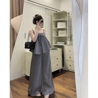 Mavi set•LALASTUDIO• Set 2 món| Áo 2 dây lưng chun phối nơ + quần ống xuông cao cấp tiểu thư sang chảnh ( hàng chuẩn)
