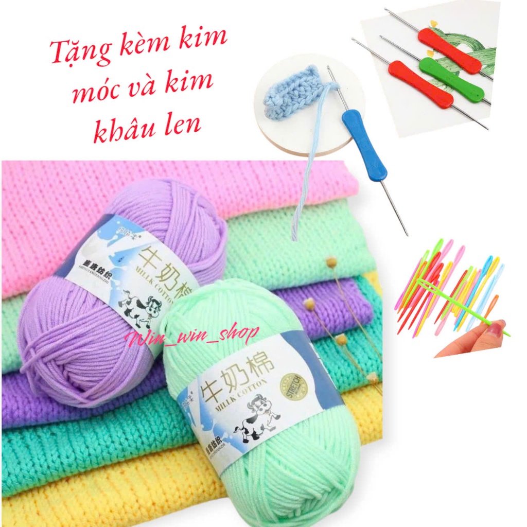 Sét 10 cuộn len milk bò cuộn 50g bảng 92 màu tặng kèm kim móc