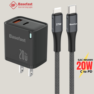 Bộ sạc nhanh 20W Basefast Củ 2 cổng pd20w kèm dây dù 1m 2m siêu bền cho phone xsm 11 12 13 14 pro