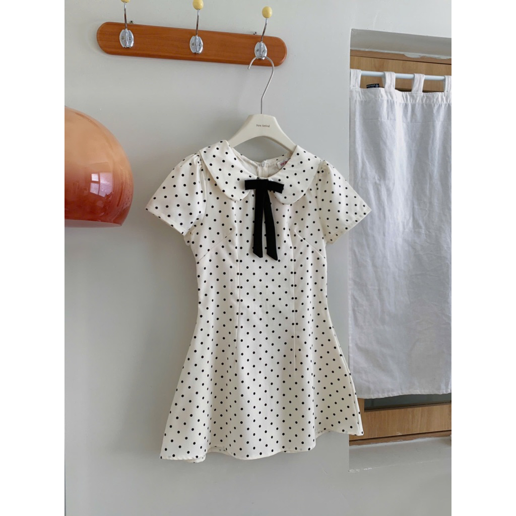 Váy ngắn tay cổ sen đính nơ họa tiết chấm bi chiết eo nhẹ nhàng dáng xòe xixeoshop - V26, V73 | BigBuy360 - bigbuy360.vn