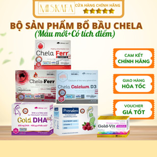 COMBO 5 VI CHẤT Cho Mẹ Bầu và Sau Sinh, Sắt Chela Ferr Forte, Canxi Chela Calcium D3, Gold DHA