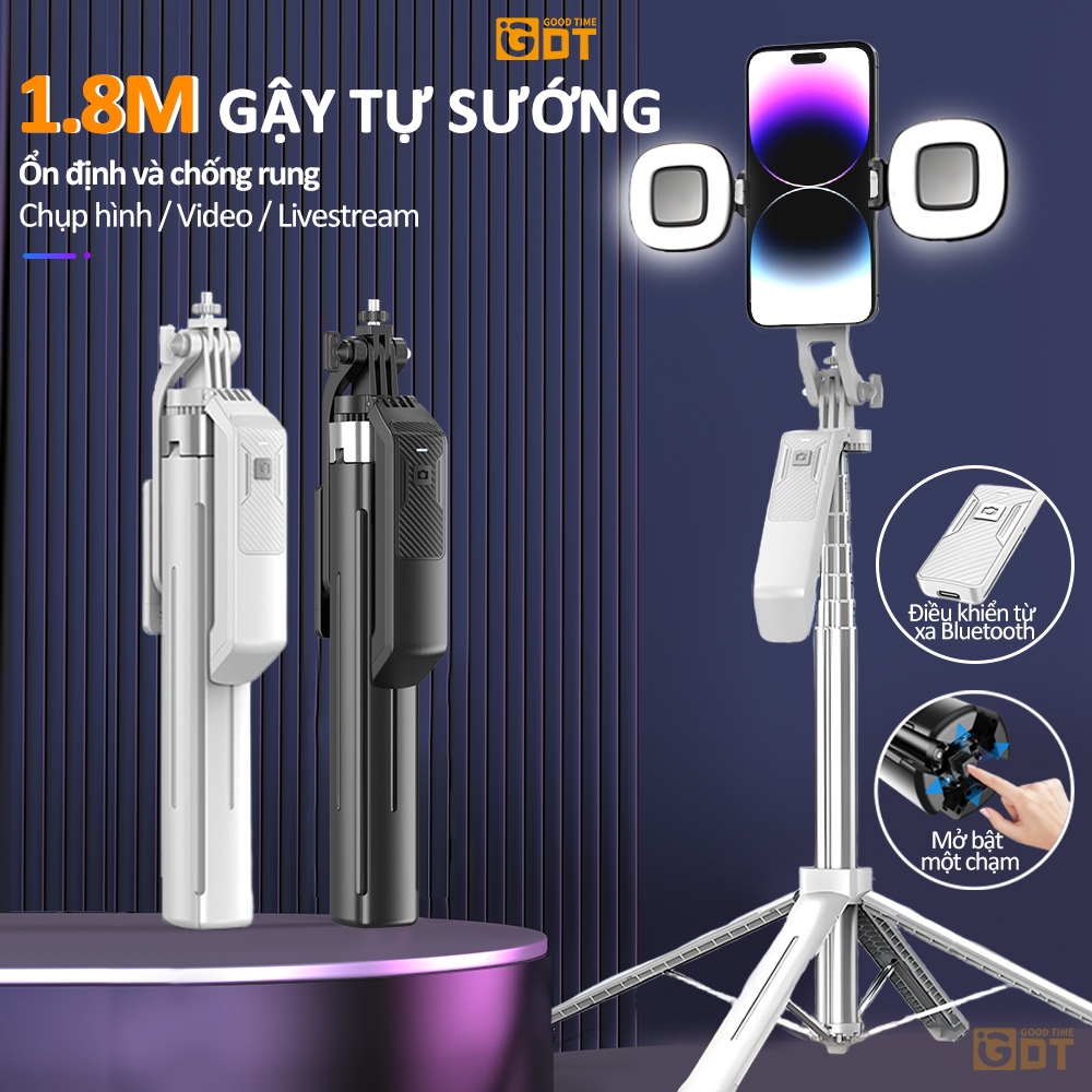 GDT P18 Gậy Chụp Ảnh 4 Chân 1.8M Gậy Selfie Có Đèn LED & Bluetooth,Tripod cây…