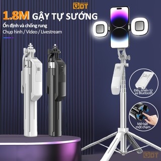  GDT P18 Gậy Chụp Ảnh 4 Chân 1.8M Gậy Selfie Có Đèn LED & Bluetooth,Tripod cây livestream điện thoại 