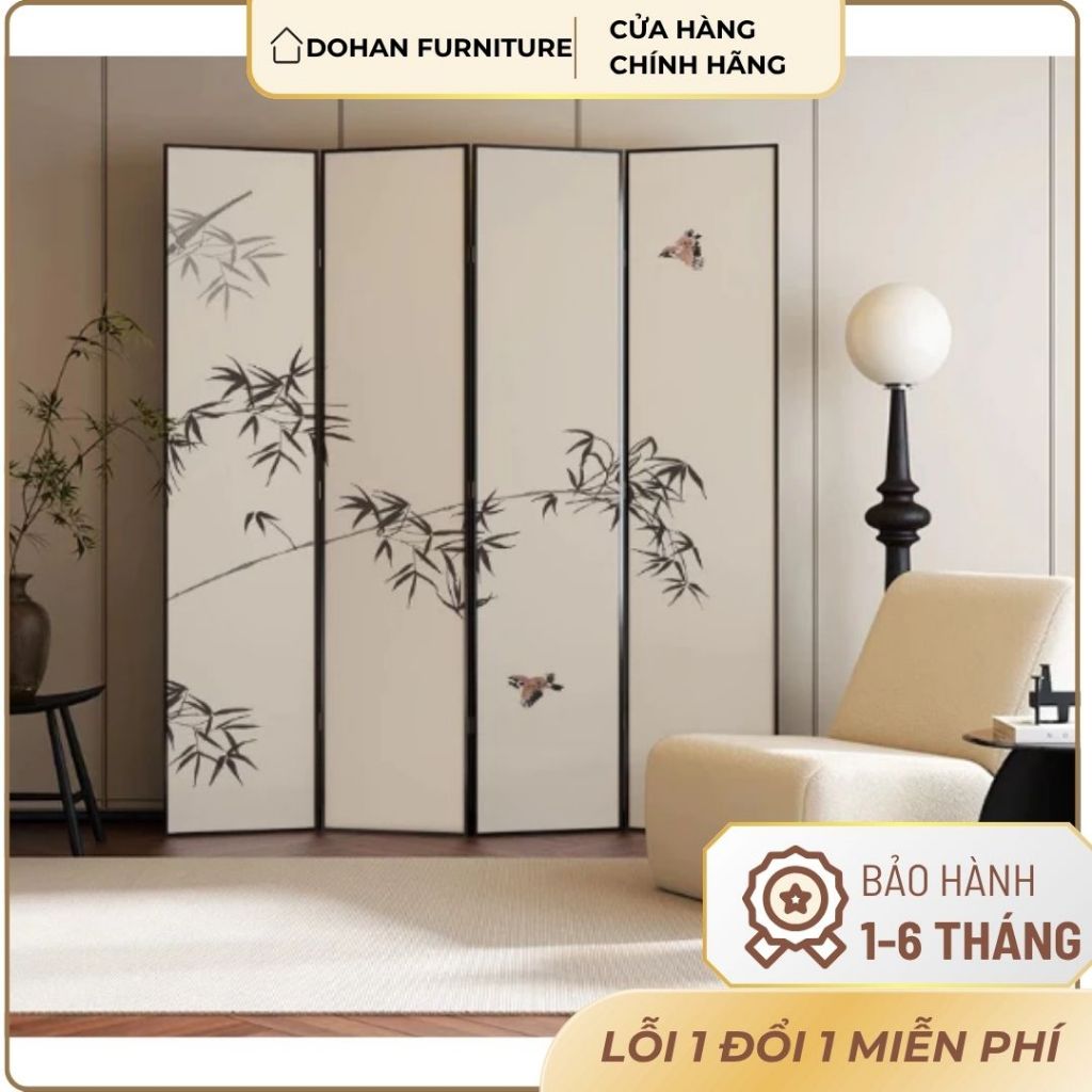 Tấm Bình Phong Che Chắn Phòng Khách, Phòng Ngủ,  Khung Gỗ Tự Nhiên In Tranh CanVas - GP392