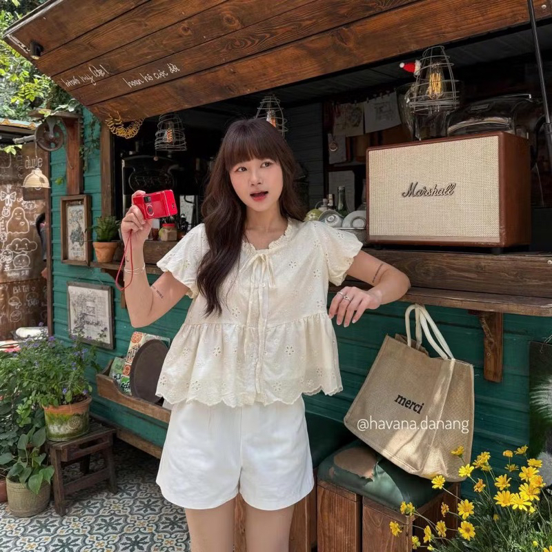 ÁO BABYDOLL PHỐI CỔ THẮT NƠ CHẤT REN THÊU HOA TAY BÈO SIÊU XINH MA499 | BigBuy360 - bigbuy360.vn