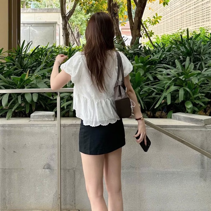 ÁO BABYDOLL PHỐI CỔ THẮT NƠ CHẤT REN THÊU HOA TAY BÈO SIÊU XINH MA499 | BigBuy360 - bigbuy360.vn