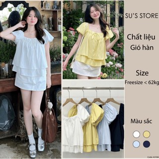 (DÁNG DÀI) Áo Vai Chun Tay Bồng Cổ Nơ Dáng Dài Hai Tầng A3104 Sustore Thời Trang Nữ