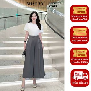 Quần ống rộng công sở Nhật Vy form dáng dài chất lụa phù hợp đi chơi dạo phố - D3143