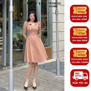  Đầm dự tiệc Nhật Vy nhún eo cổ cách điệu chất lụa phù hợp đi chơi công sở sang chảnh - D2835 