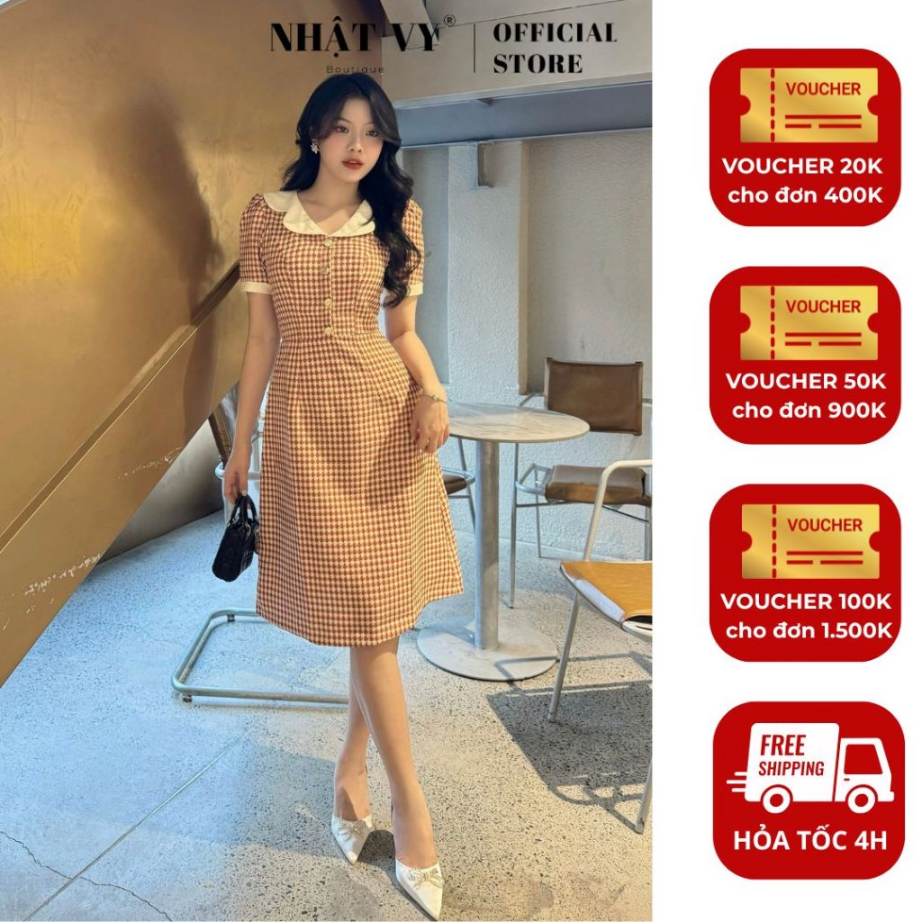 Đầm công sở Nhật Vy cổ V phối bèo đính cúc chất zizzac phù hợp dạo phố chụp ảnh sang chảnh - D2929