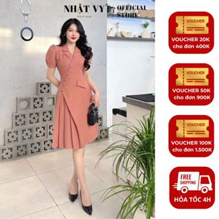  Đầm vest nữ dự tiệc thiết kế Nhật Vy phối cúc bọc xếp ly chất linen gân phù hợp công sở - D2740 